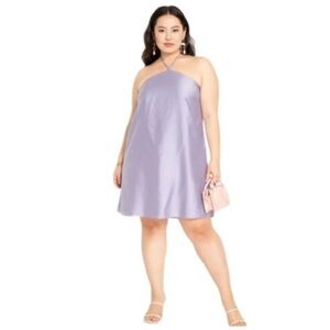 Eloquii Plus Size Heirloom Lilac‎ Y2K Halter Mini Tunic Dress